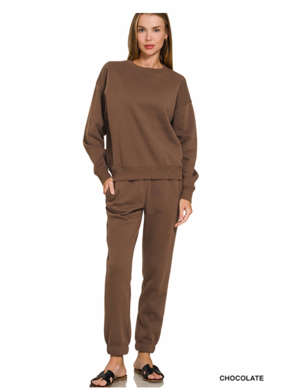 Chocolate ZENANA FLEECE LONG SLEEVE
PULLOVER & JOGGER SET